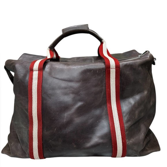 Bally Handbags - Vintage Bally Large Leather Travel Duffel – Red & White Stripe – Made in Italy